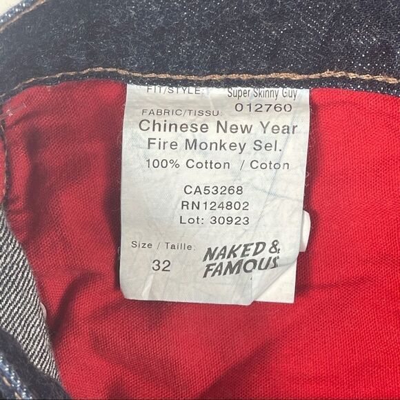 Naked & Famous Chinese New Year Fire Monkey Selvedge Denim Super Skinny Guy Fit - Picture 11 of 12